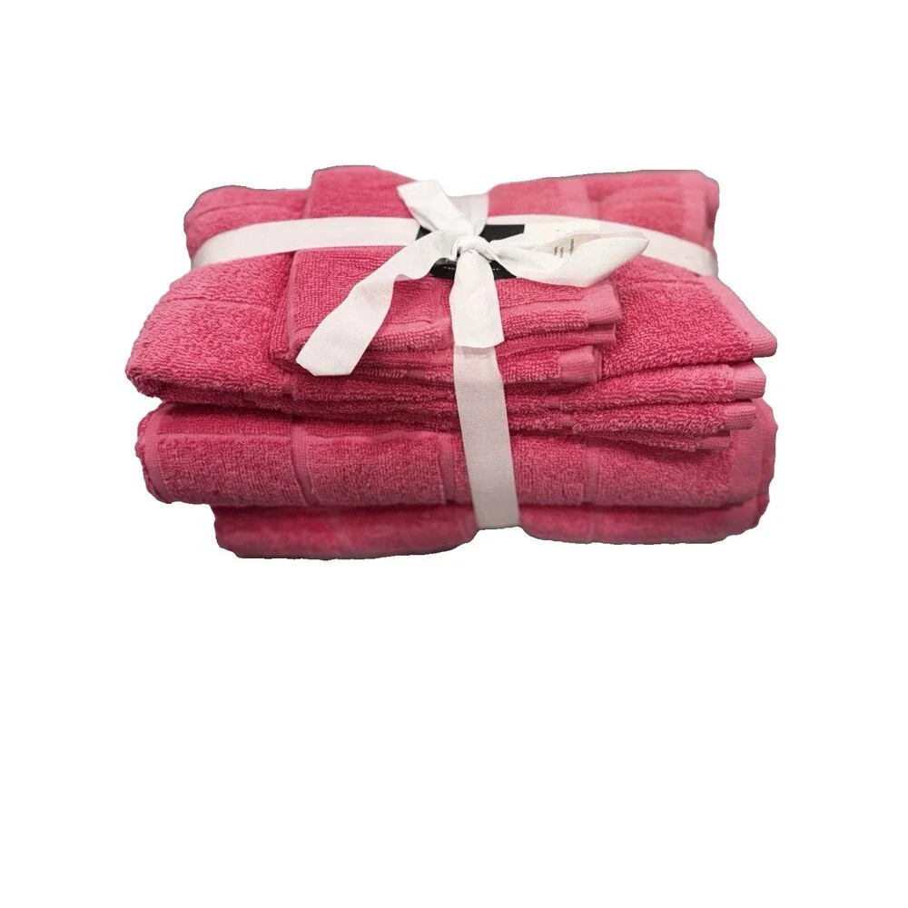 Home Expressions 6 Piece Bath Towel Set 100% Cotton Pink Lemonade NEW
